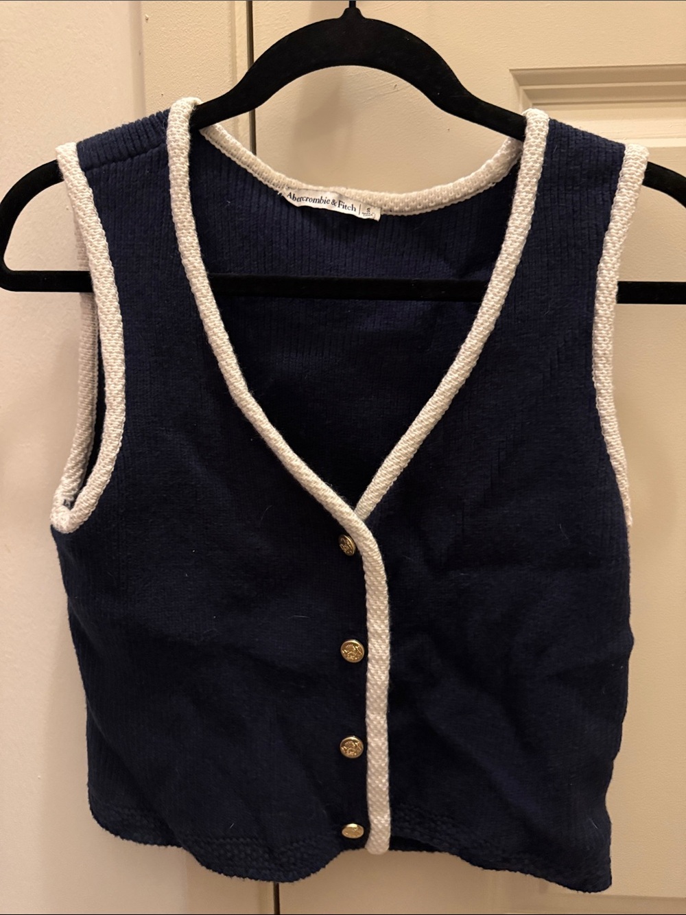 Abercrombie & Fitch Navy Vest with White Trim and Gold Buttons